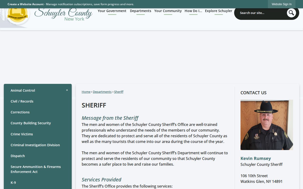 Schuyler County Sheriff official current custody record route