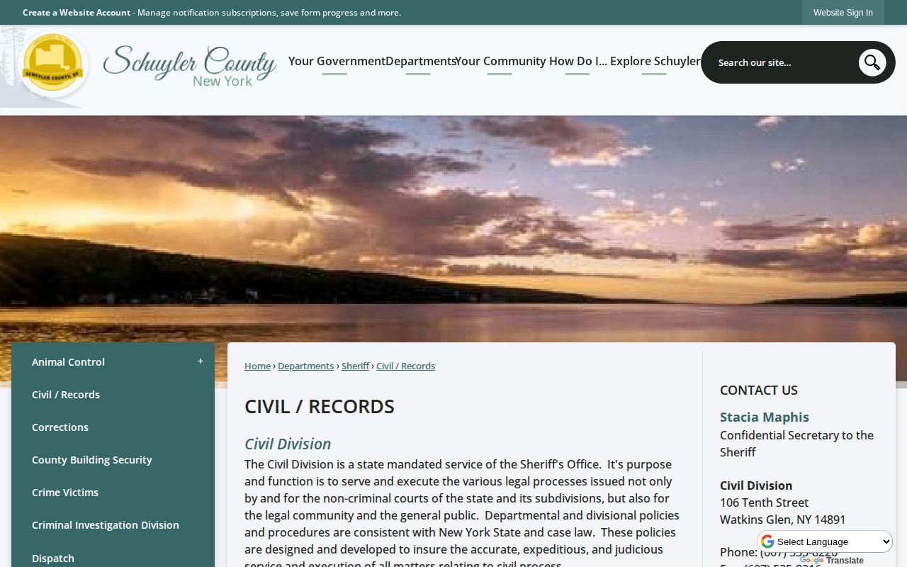 Schuyler County Sheriff Records Division booking record source