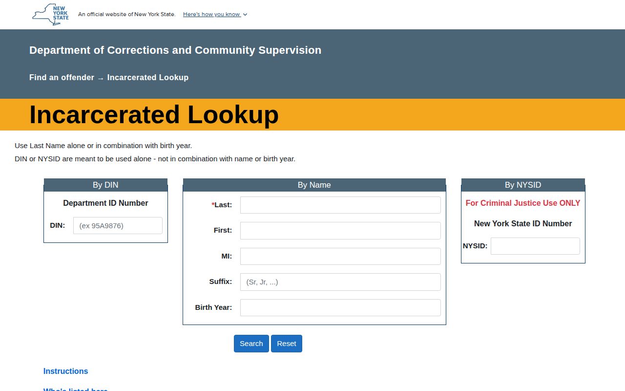 New York State DOCCS offender custody record search source